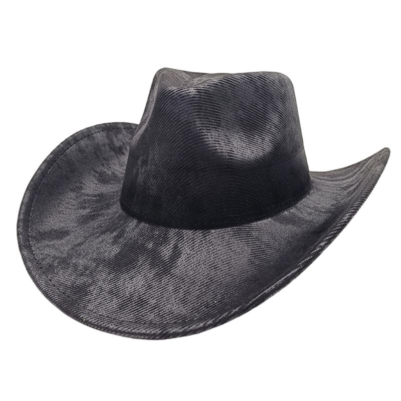 Vintage Textured Western Cowboy Hats Breathable Polyester Unisex Design Foldable Travel Hat Costume Accessory