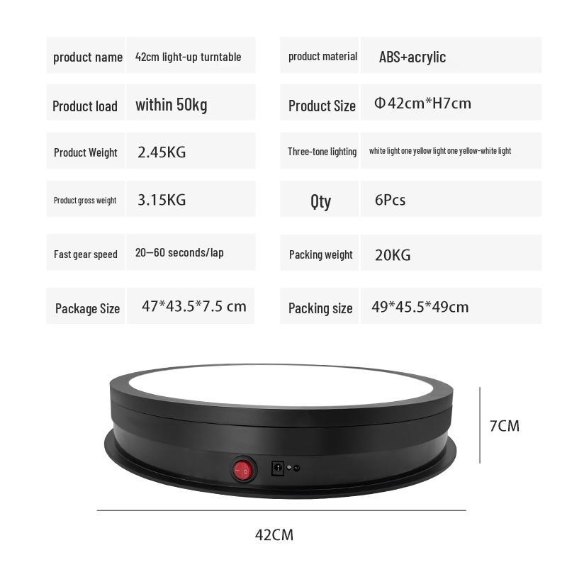 Rechargeable Remote-Control Rotating Display Stand with Colorful Lights for Live Streaming
