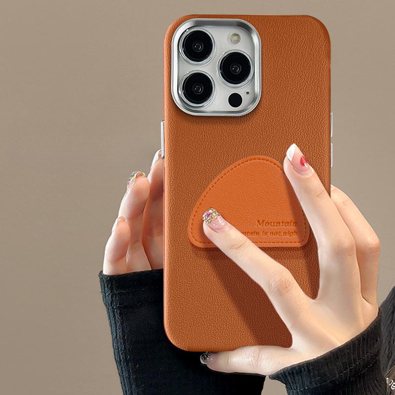 Suitable for Apple 16PRO Phone Case, 15 Simple Leather-textured Stand, 14 Large Holes, Anti-drop 13/12