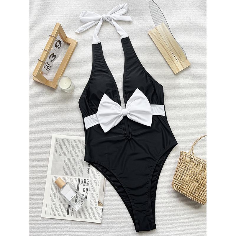 

Слитный купальник женский пуш-ап с бантом пляжные купальные костюмы купальные костюмы пляжная одежда V-образный вырез купальник купальник женский L чёрный