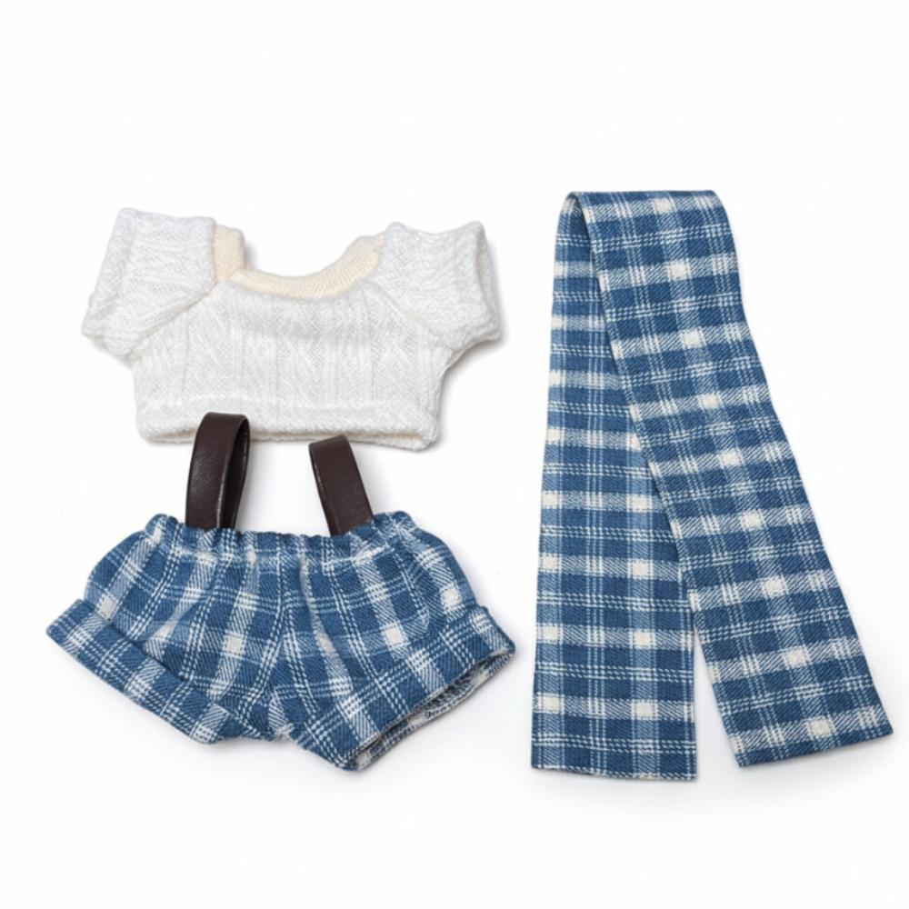 1 Set Plaid Overall Doll Clothes Outfit Uniform Doll Dress Up Set  10cm Cotton Doll