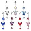Stainless Steel Zircon Navel Ring Rhinestone Colorful Butterfly Pendants Belly Button Ring Hip Hop Piercing