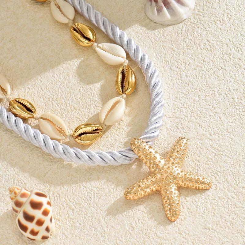 Gold necklace exaggerated beach wind alloy accessories handmade shell starfish item jewelry women's collarbone chain