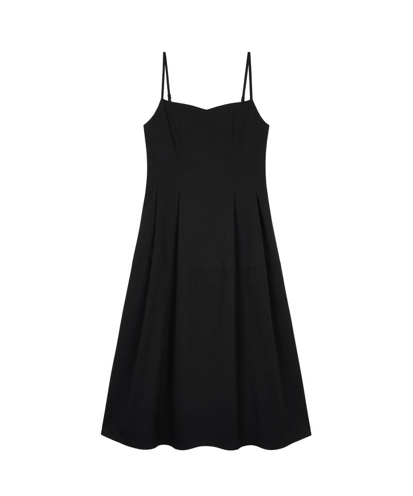 Metapeo Met Seersucker Pleated Bustier Dress Cool Black [Belt Included]