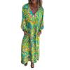 Women's Long Sleeve V-Neck Loose Fit Leopard Print Maxi Dress with Pockets, Multiple Colors & Patterns