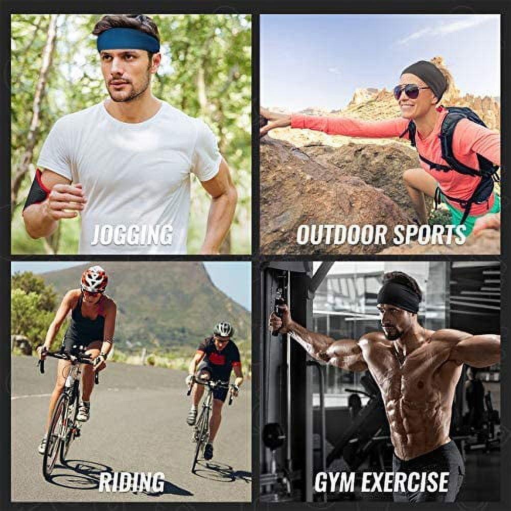 Mens Sports Headband For Work Out Sweatband For Sweatband Running Cycling Yoga Basketball Stretchy Unisex Hairband(4 Pack)