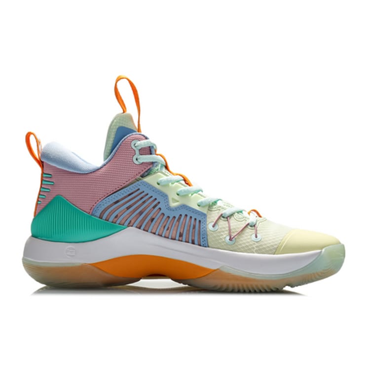 Li Ning Liren 1 Dämpfung Rutschfest Abriebfest Mittelhoch Performance Basketballschuhe Herren Grün Rot Blau ABAQ059-2