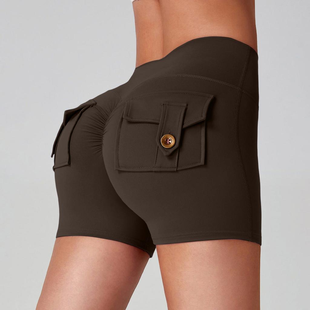 Women's Workwear Hip Lifter Yoga Shorts High Waist Pocket Sports Fitness Shorts