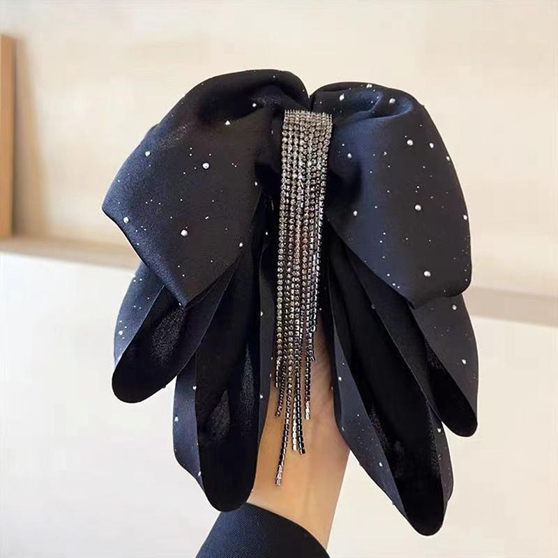 Elegant  Tassel Black Three Layer Bow Hair Claw For Women Sweet Headband  Hair Accessories