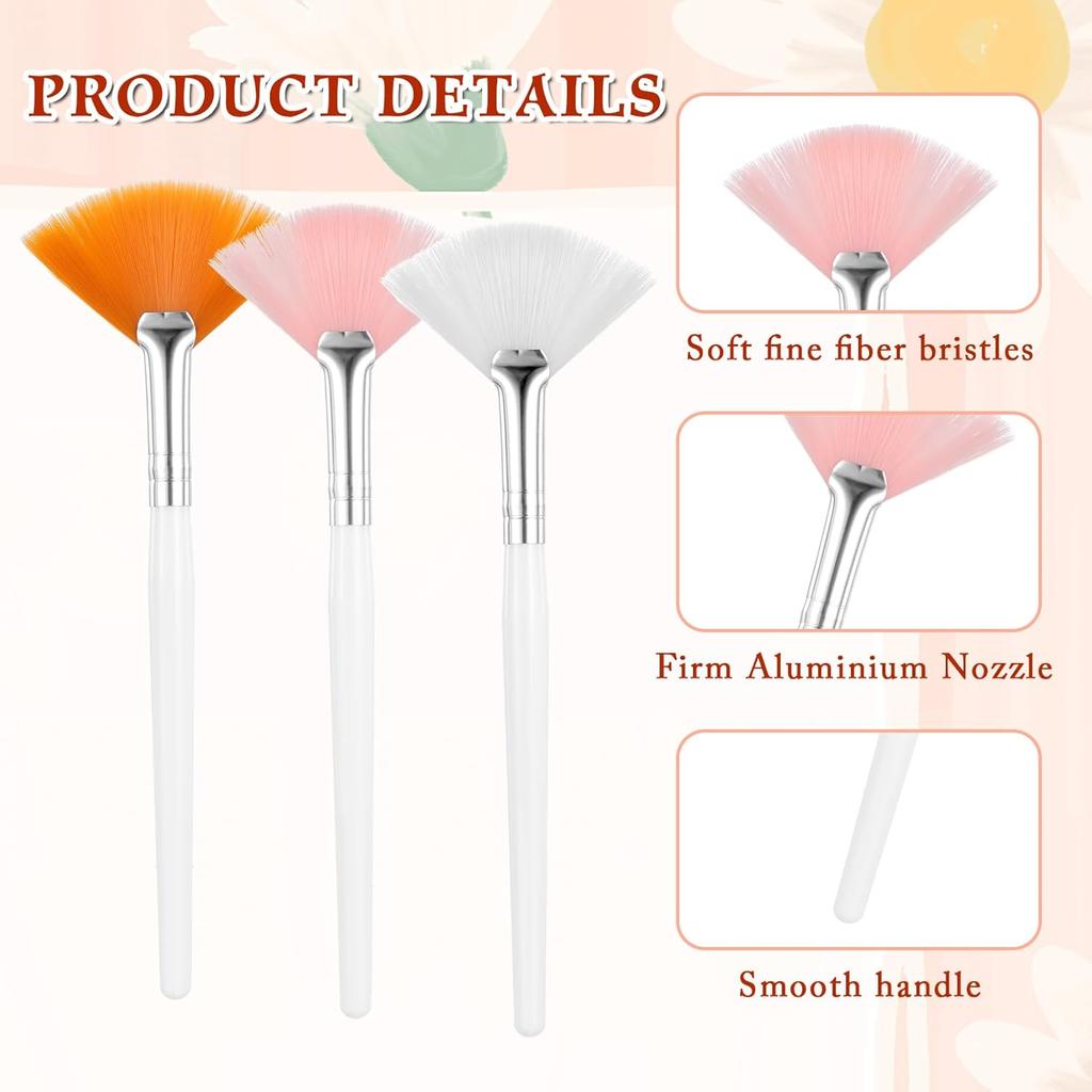 6 Pcs Fan Brushes for Facial, Slim Soft Facial Fan Brush Soft Makeup Brushes Face Mask Applicator for Glycolic Peel Masques Women Mud Clay Mask