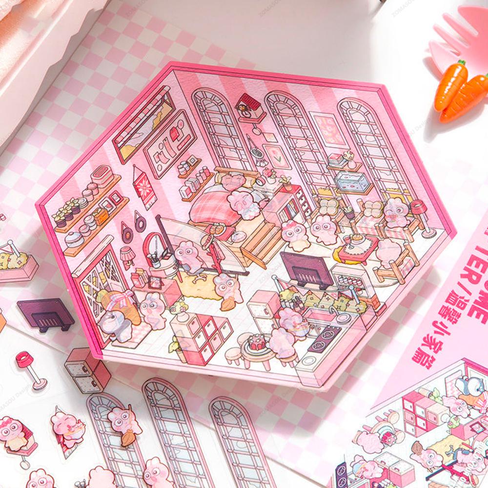 Cute 3D Diy Miniature Scene Landscaping Stickers Three-dimensional Sticker Visual Stacking Christmas Gift For Child Student