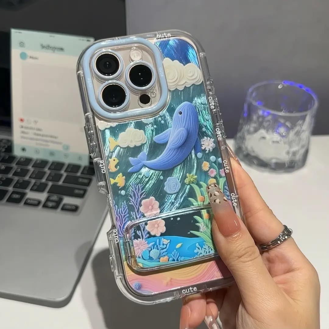 

Undersea Whale for Apple 16 Feather Cream Phone Case for IPhone15promax Cartoon 14/13 Personality For Apple X