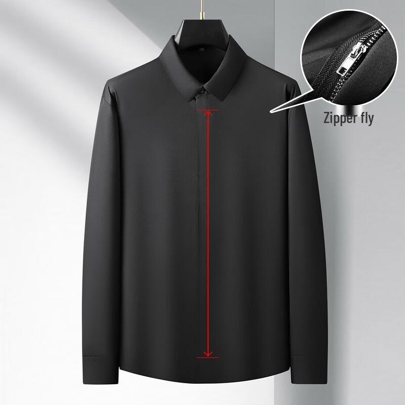Dibinze Men's Plus Size Hidden Zipper Wrinkle-Free Long Sleeve Shirt