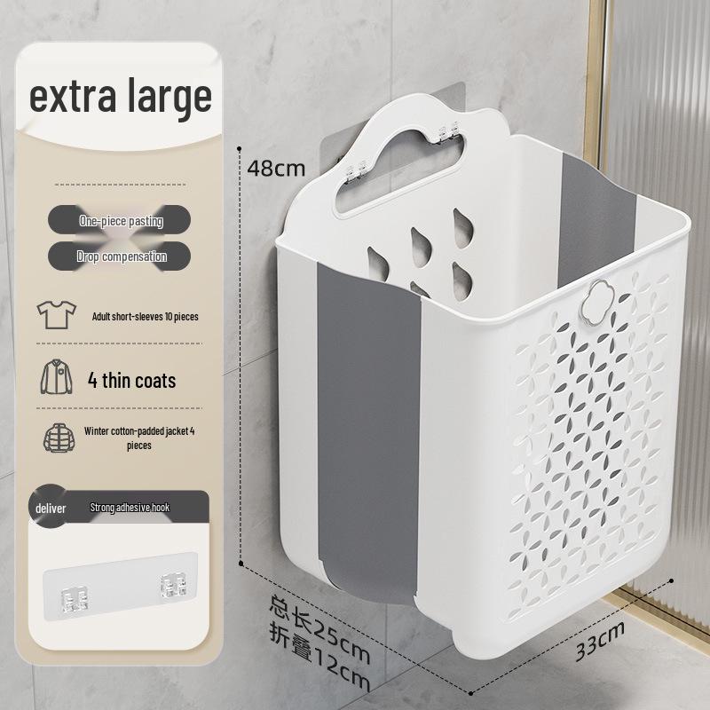 Foldable Wall-Mounted Laundry Basket: Punch-Free, Multifunctional, Large Capacity Storage Bucket for Bathroom.