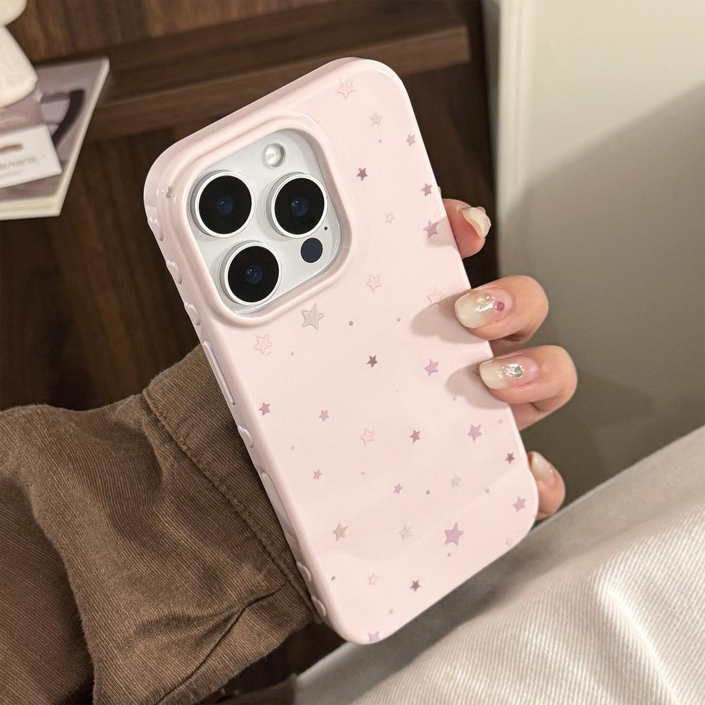 Pink star graffiti phone case suitable for Apple 16 Pro Max, iPhone 17, Korean style simple, full coverage for 13, soft for 15