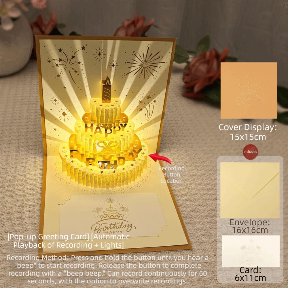 3D Happy Birthday Card with Automatic Music Lighting with Envelope Musical Light Greeting Card Pop Up Foldable Gift Card