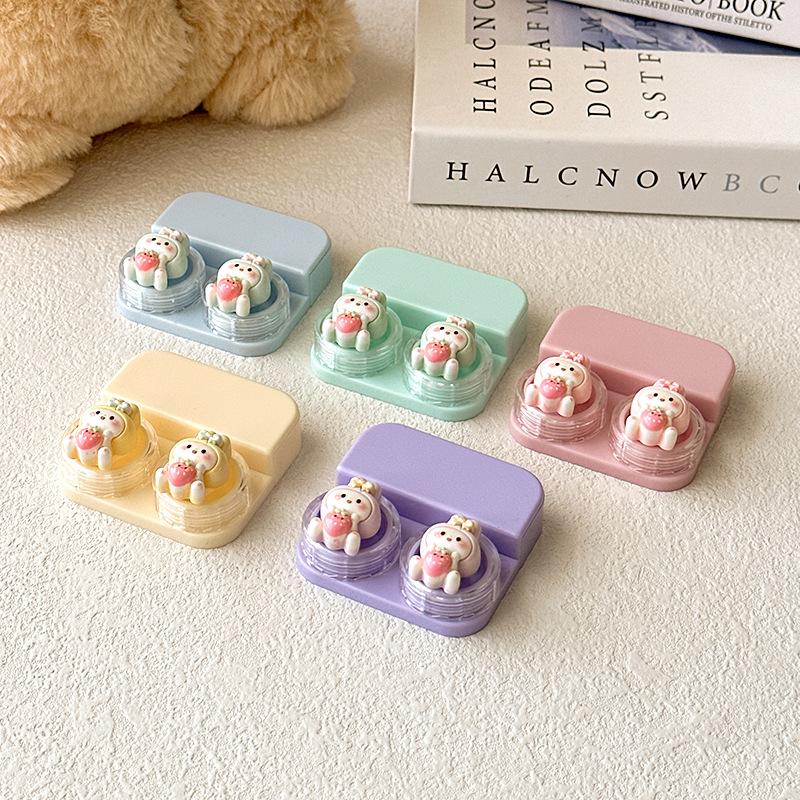 Cute Cartoon Rabbit DIY Drawer Type Contact Lens Case for Women Girl Portable Small Cosmetic Case Set for Travel