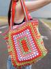 Large Handmade Cross-Stitch Grandma Pattern Bag - Trendy, Casual Single Shoulder or Handheld Style