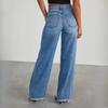 Women's Wide Leg Jeans High Waist Strechy Raw Hem Denim Pants Straight Leg Denim Pants