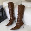 Eilyken Autumn Winter Fashion Pleated Knee High Boots Women Pointed Toe Thin High Heels Stripper Ladies Shoes Botas De Mujer
