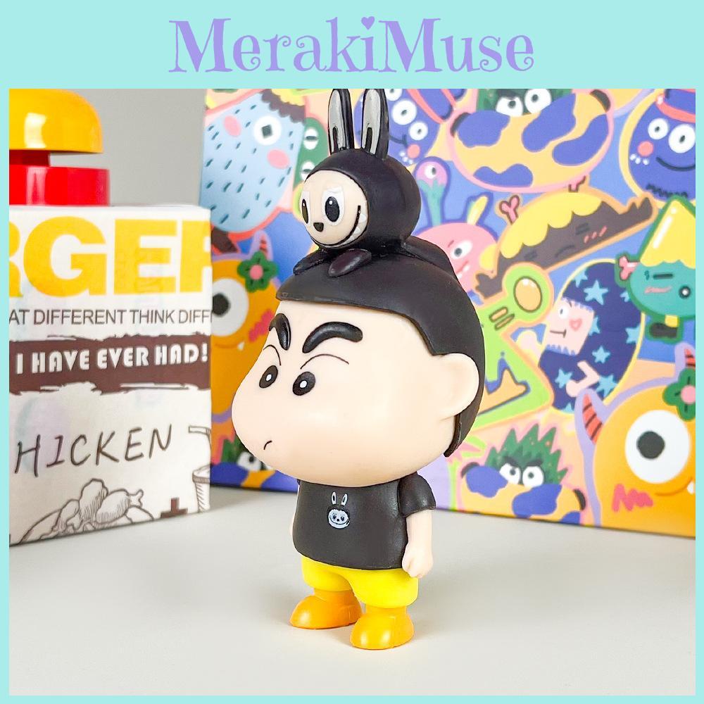 Crayon Shinchan Labubu Pvc Collectible Figure With Assembly For Desktop Decor Fans
