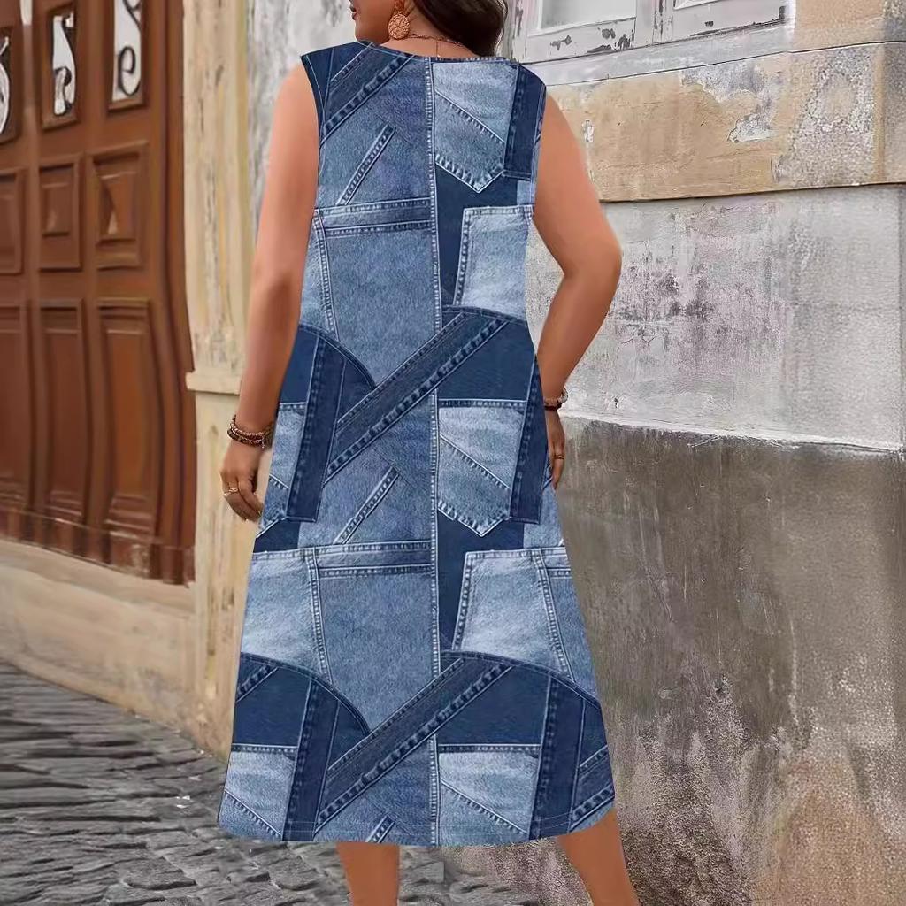 GMXIA Frühling Sommer Damenmode Denim Print Damen Kleid Frauen
