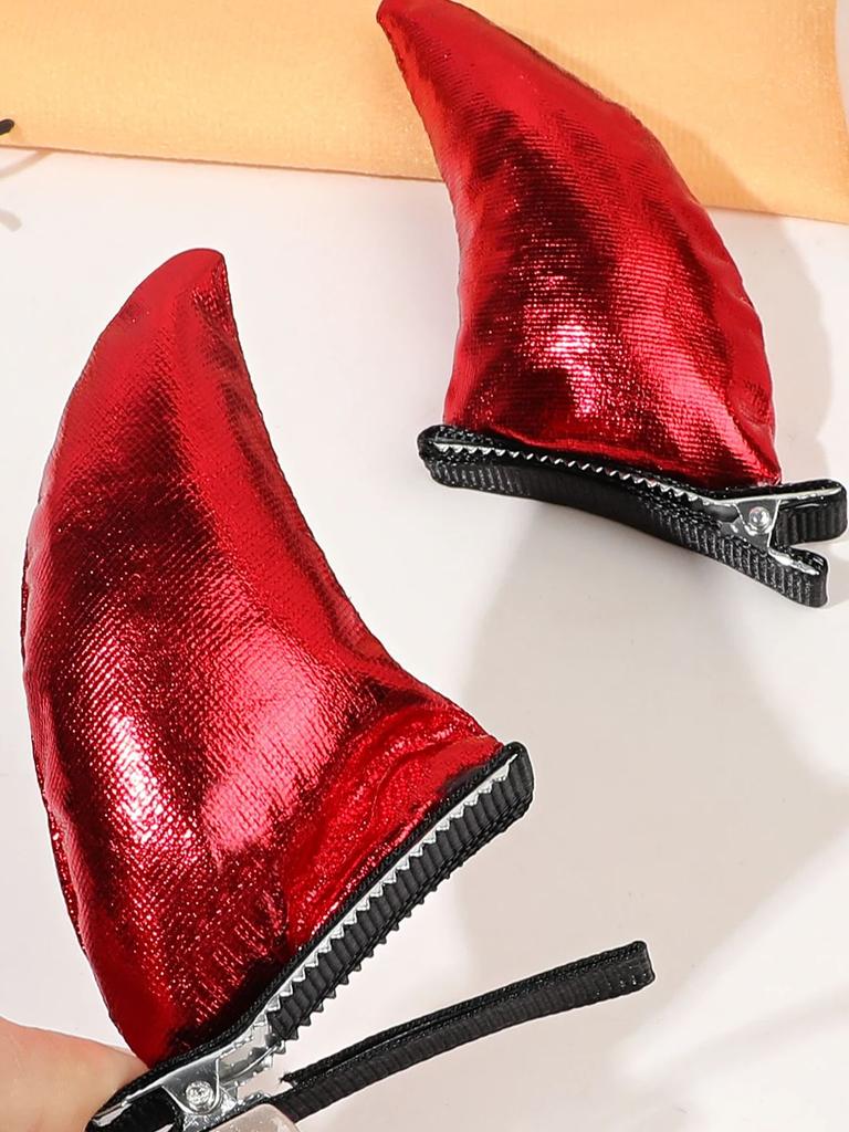 2 Stück Rote Teufelshörner Haarspangen Dämon Alligator-Klammern Glitzer Haarspange Halloween Kleid Cosplay Kostüm Zubehör