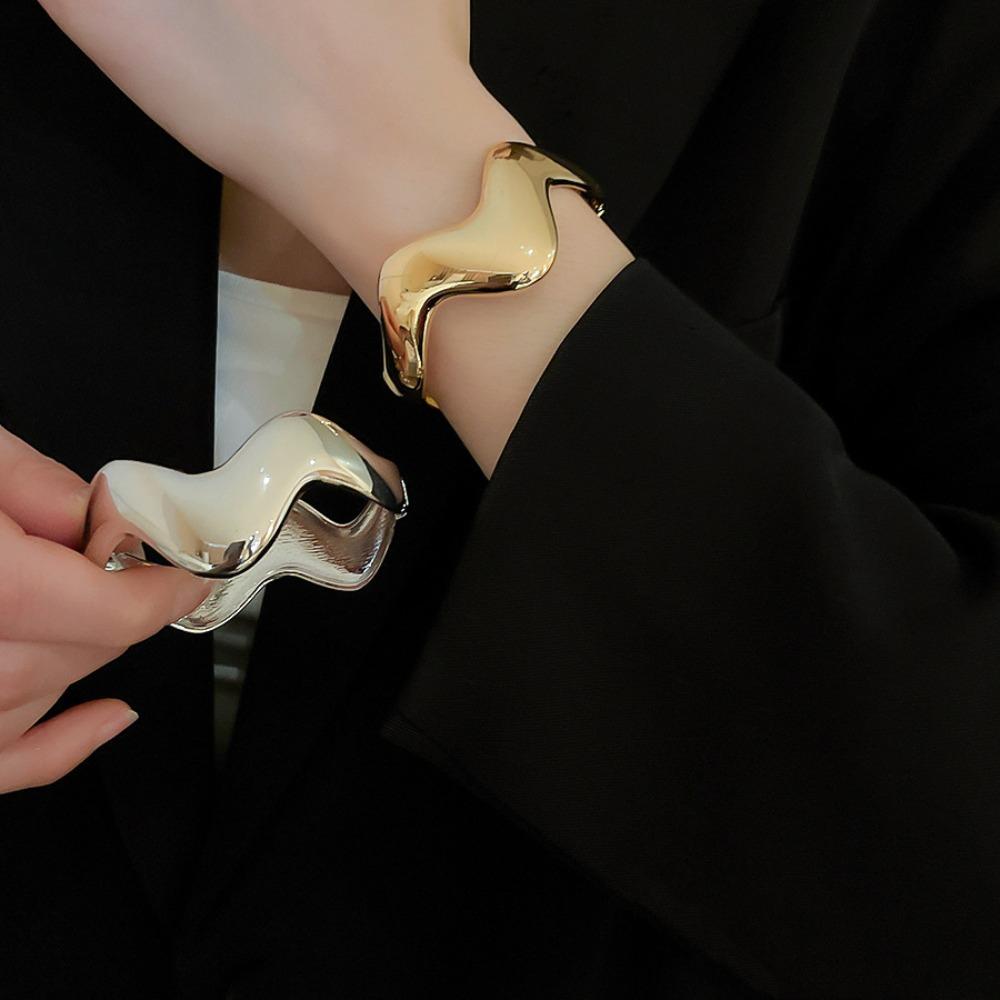 Europe American Style Zinc Zinc Alloy Wide Open Bangle Irregular Wave Shape Exaggerated Bracelet Decoration