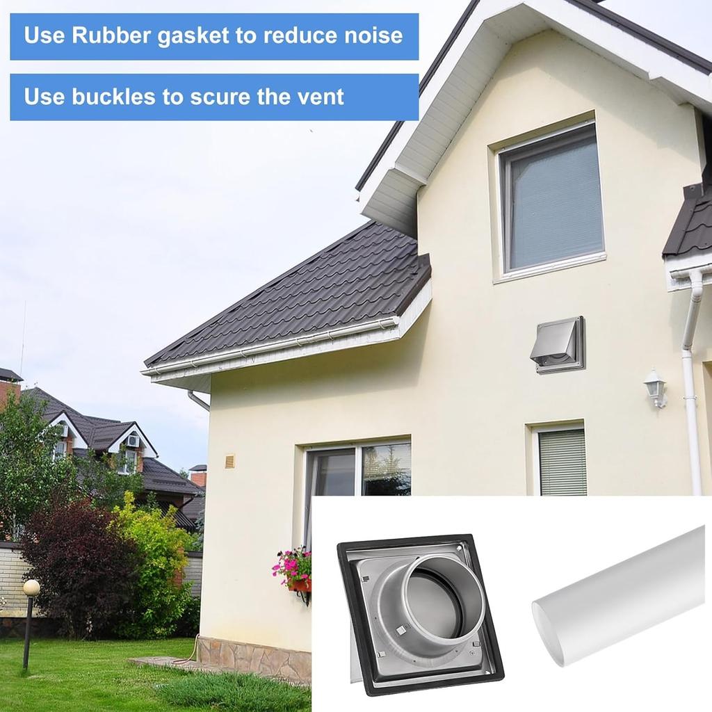 Stainless Steel 4 inch Dryer Vent Cover with Removable Cover, Square Wall Vent Waterproof Wall Extractor Grill Air Vent Cover for Indoor or Outdoor