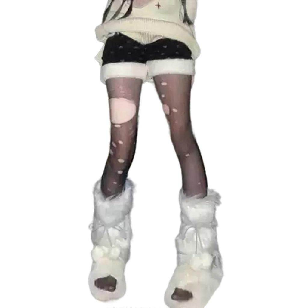 Faux Furs Leg Warmer,Warm Fuzzy Leg Warmer Boot Cuff Cover for Party Costumes Womens Fall Winter Leggings Socks White Hair Ball 40CM