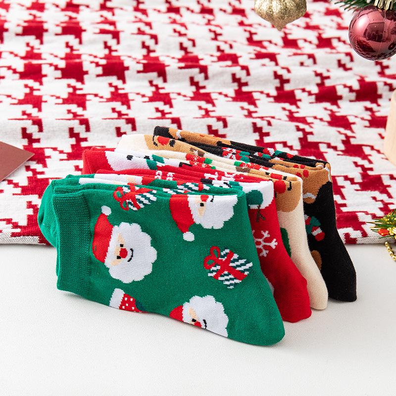 Trendy Christmas Cartoon Mid-Calf Socks for Women - Cute and Cozy Autumn/Winter Cotton Gift In Red