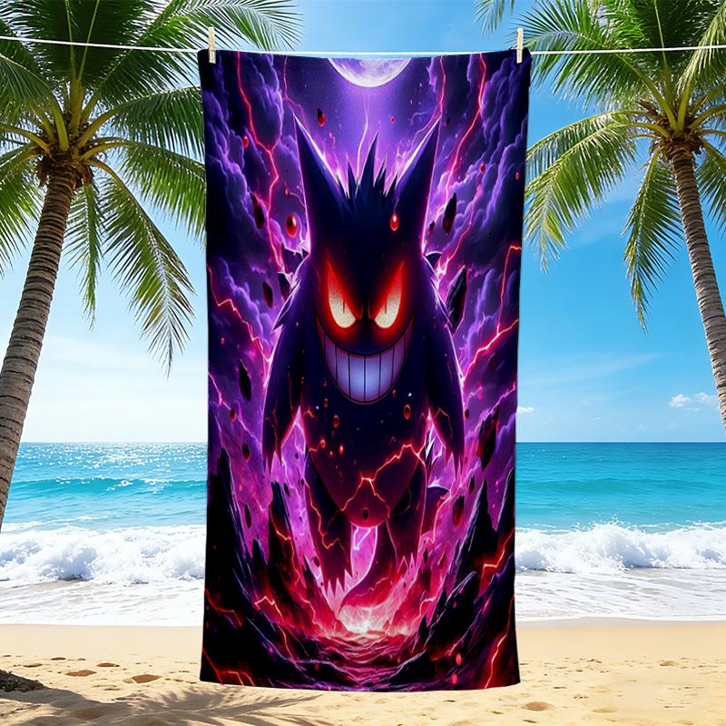 1Pc Gengar Moonlit Storm Beach Towel, Quick Dry, Multi-Use for Beach Pool Gym Yoga Home Travel, Christmas, Halloween, Xmas Gift M928806