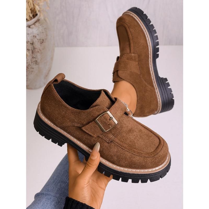Round Toe Slip-On Loafers for Women – Large-Size Chunky Sole Shallow Opening Shoes, New Autumn/Winter Casual Flat Footwear