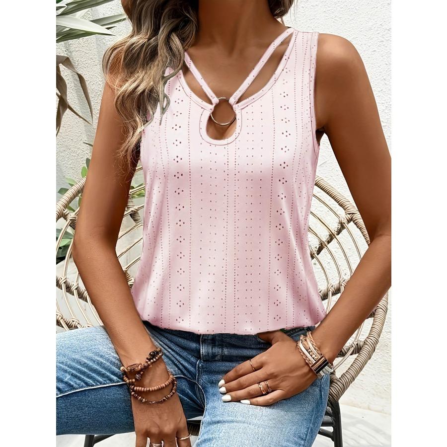Spring and Summer Casual Solid Color V-neck Top with Hollowed Out Camisole Vest Women's T-shirts