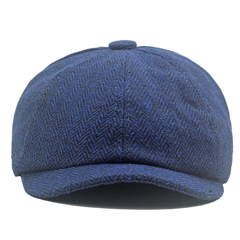 Autumn Winter Herringstone Pattern Octagonal Cap Men's British Beret Newsboy Cap Forward Cap