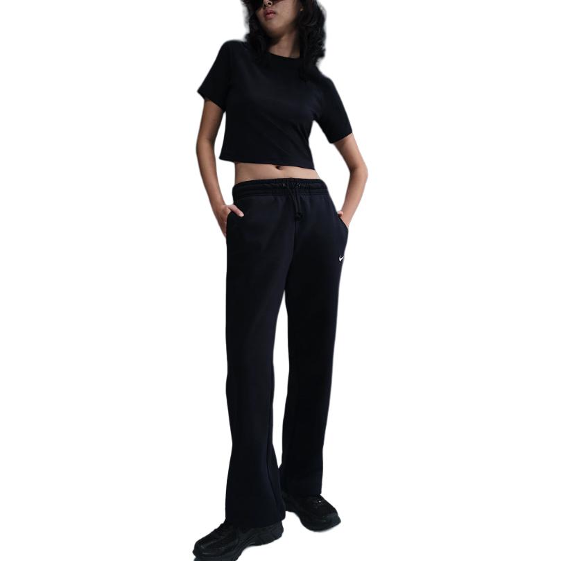 Nike Sportswear Phoenix Fleece Soft Comfortable Casual Pants Women bottoms Black Sail-White HQ7724-010