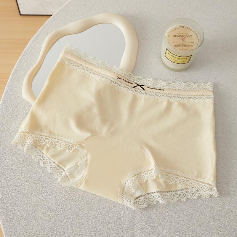 10A Antibakterieller sportlicher Colorblock Baumwollspitzen-Slip - Sexy Mid-Waist Nahtlose Damen-Boxershorts