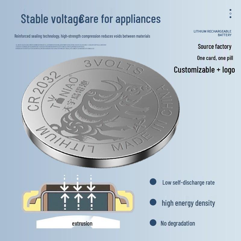 CR2032 3V High-Capacity Battery for Watches, Car Keys, Tire Sensors, and Remotes