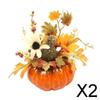 2x Artificial Pumpkin with Flowers Ornament Photography Props Fall Wreaths Bonsai Garlands for