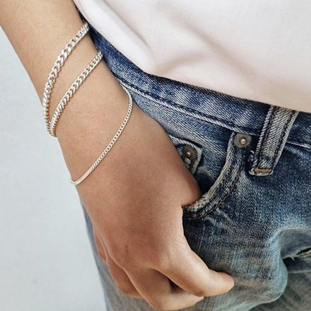 Curved 3mm Silver Bracelet Popular Couple Sterling Silver Birthday Gift for Son