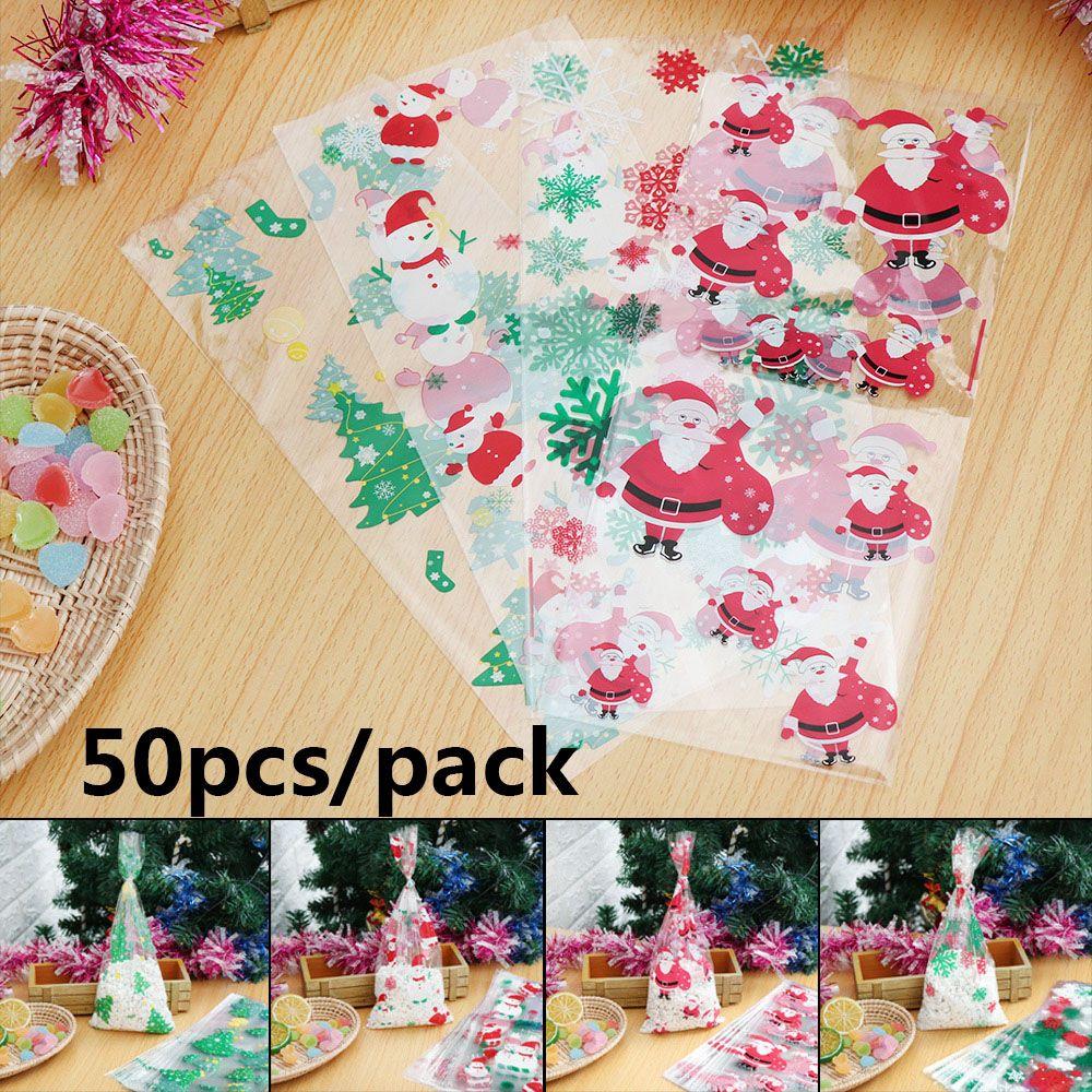 Merry Christmas Santa Claus Snowman Plastic Baking Packaging Xmas Candy Bags Snack Cookies Storage