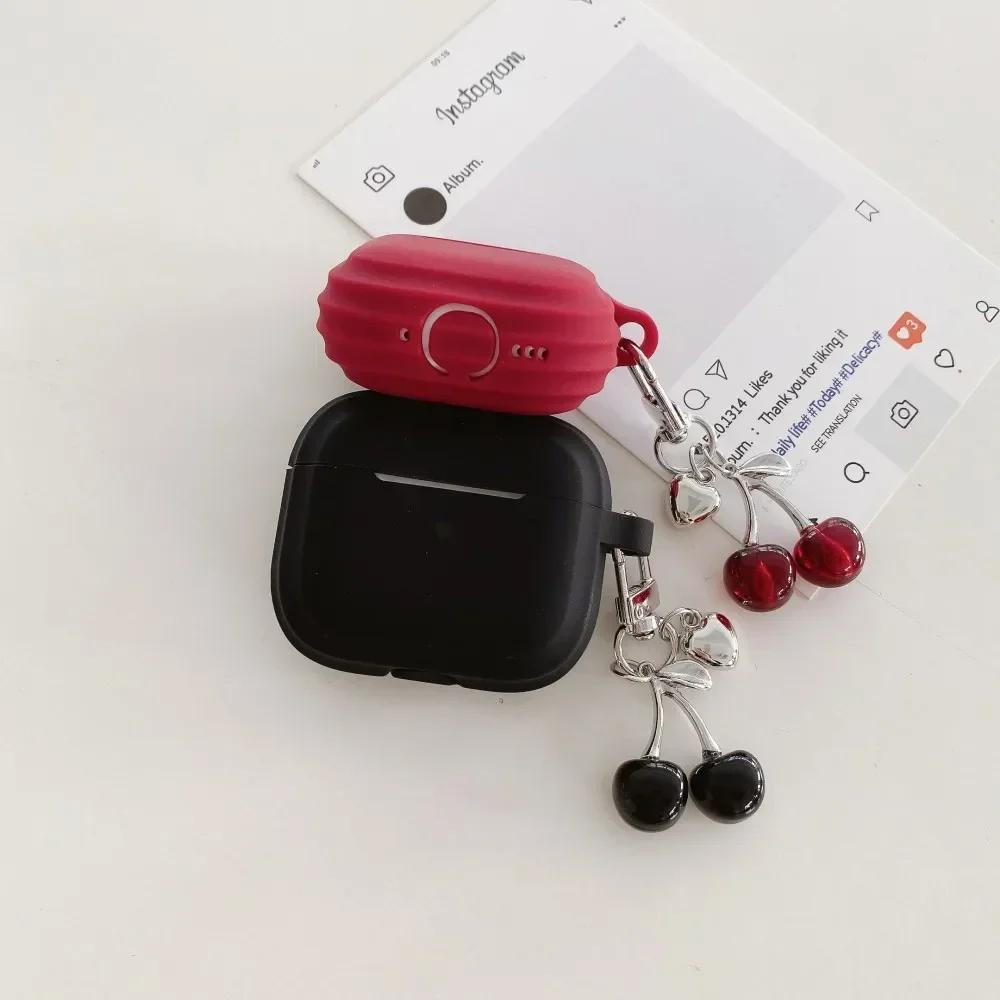 Silicone Case for Airpods 4 3 Pro 2 1 Protect Sleeve with 3D Cherry Pendant Wireless Earphone Cases for Apple Airpods Pro2 Cover