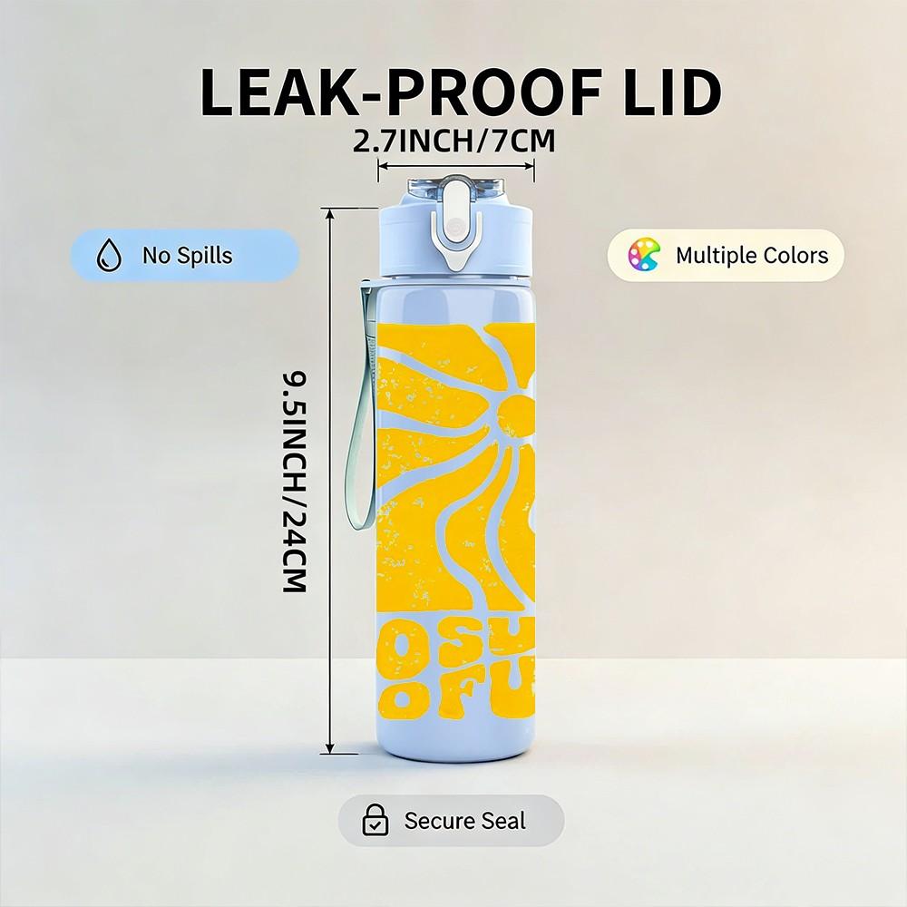 1PC No Fun No Sun Retro Sun Summer Lettering 750ml Color Plastic Sports Water Bottle Leakproof Flip Straw Lid Suitable for Sports Office Home Use