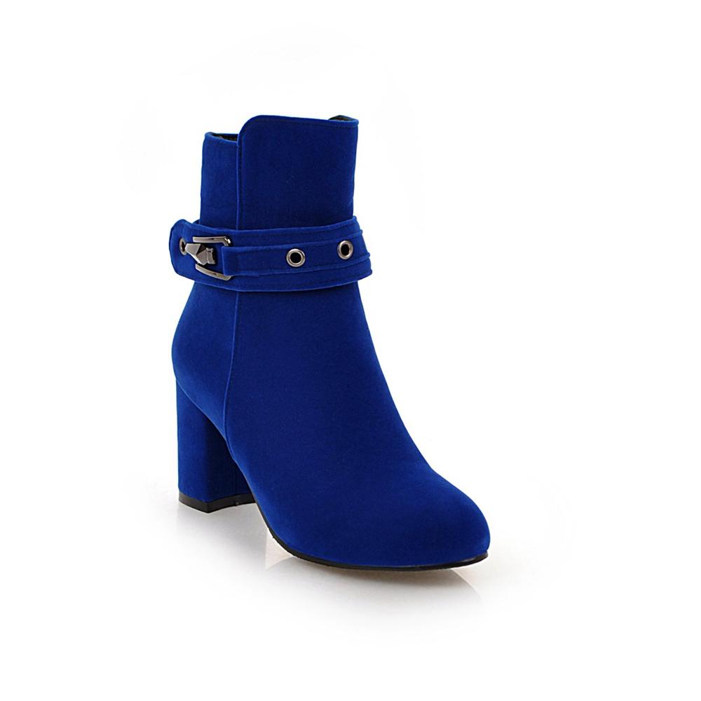 Fashion Large Size Round Toe Square Heel For Women Boots Fashion Buckle Ankle Boots Women Shoes Zipper Cheap High Heel Boots Woman 31-43