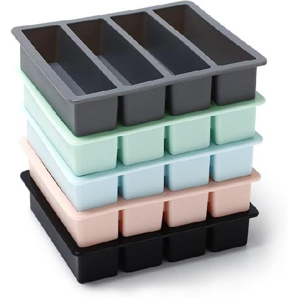 Silicone Butter Mold Tray with Lid, Rectangle Mold Tray for Butter, Pudding, Soap, Chocolate, Cheesecake, Ice Cube Bar (Black with transparent lid)