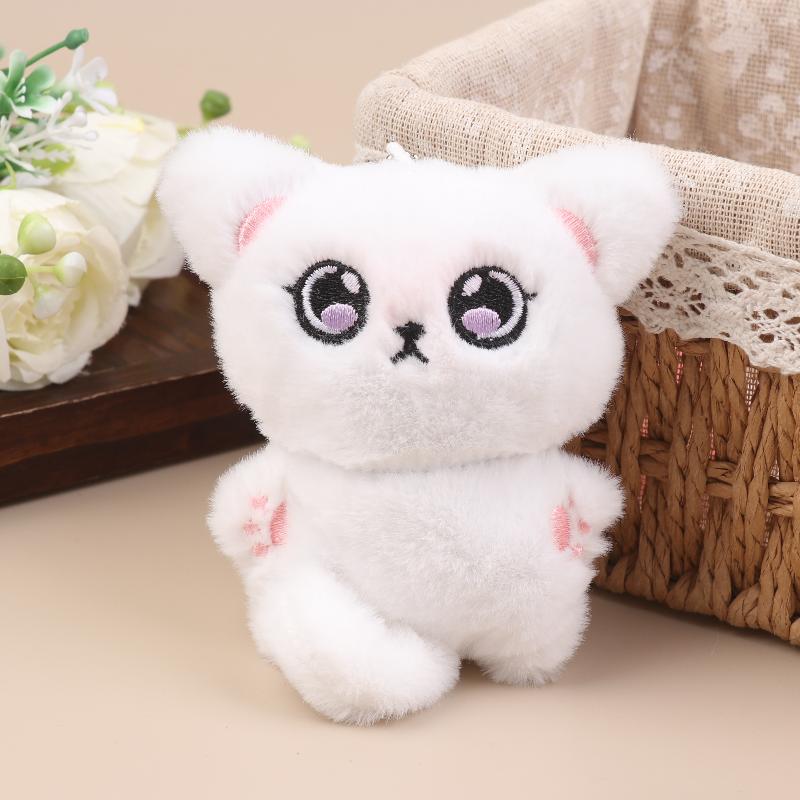 1Pcs White Siamese Kitten Stuffed Doll Backpack Decor Squeaky Bell Kitten Plush Keychain Pendant Schoolbag Ornament Gift
