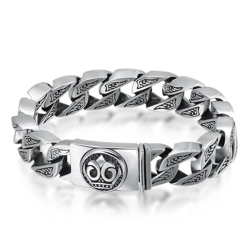 New Fashion Domineering And Rough Vintage Men's Silver Color Bracelet Personality Fashion Locomotive Friends Silver Bracelet