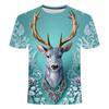 Summer Elk 3D Pattern Short Sleeve T-shirt Loose Summer Trendy Fashion Men's and Women's Round Neck T-shirt