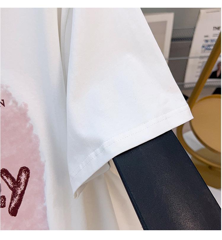 Women's Plus Size V-Neck Loose Fit Mid-Length Short-Sleeve T-Shirt (200/300/350 Jin)