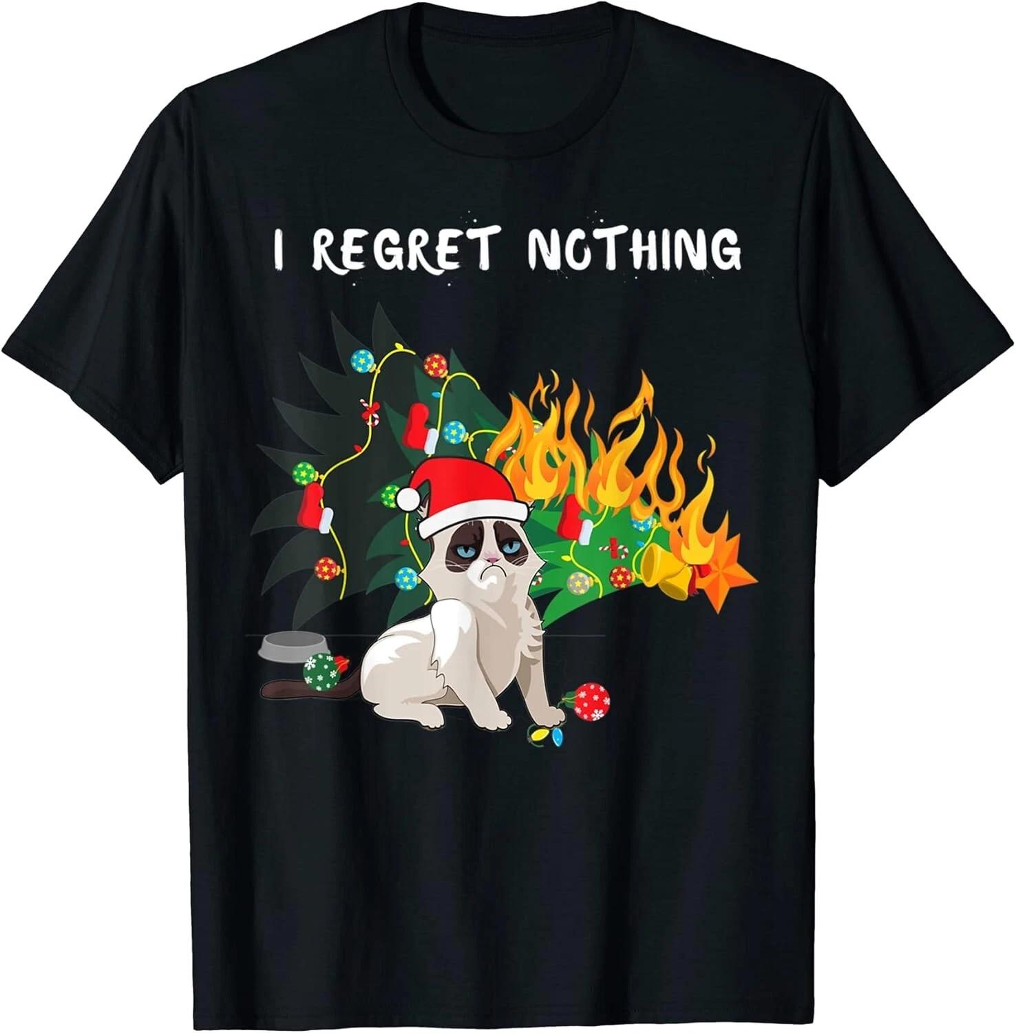 I Regret Nothing Funny Saying Christmas Tree And Cat Xmas T- Shirt S